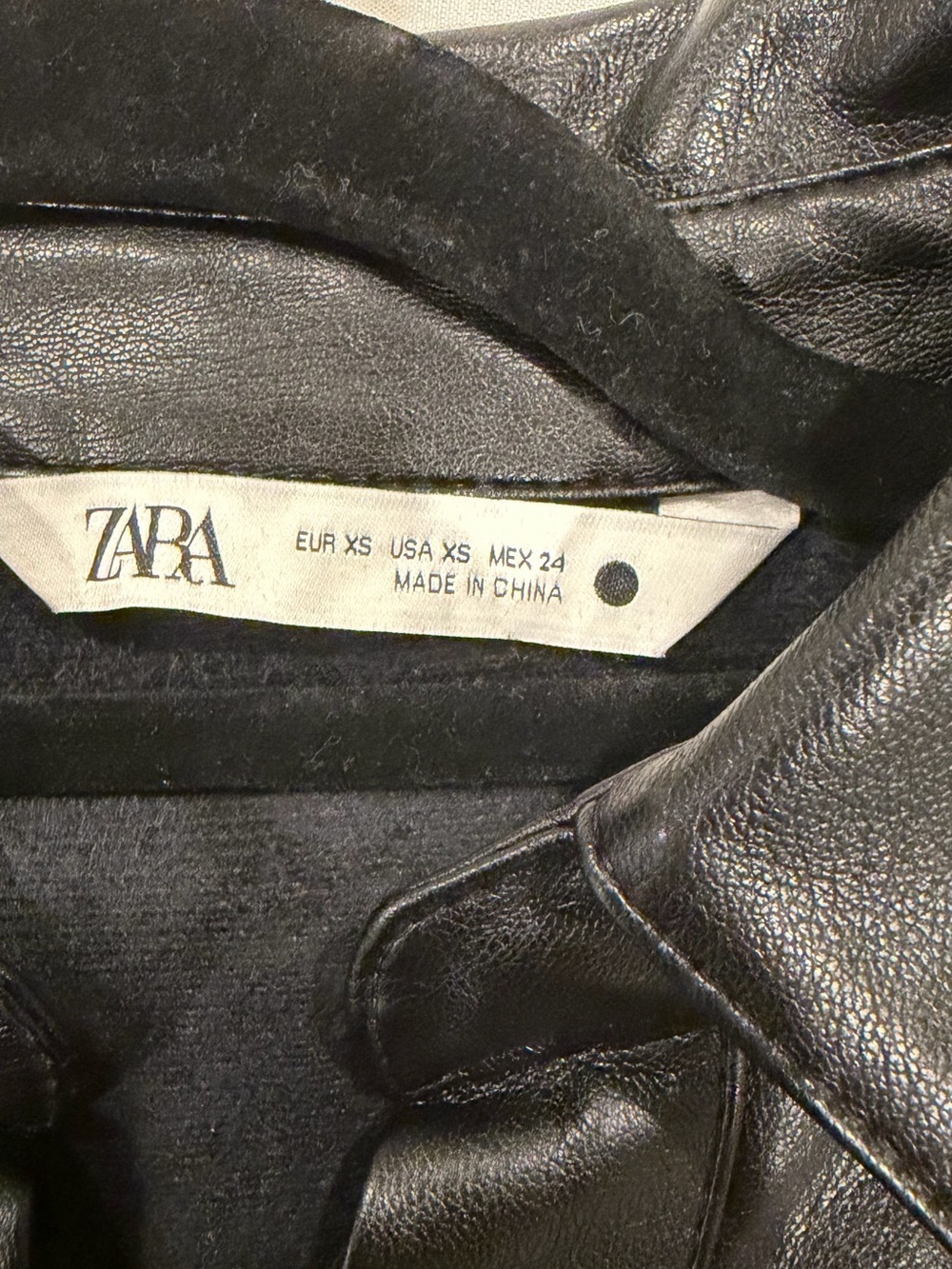 Zara Black Faux Leather Button-Up Shirt with Point Collar Size XS - Picture 4 of 7